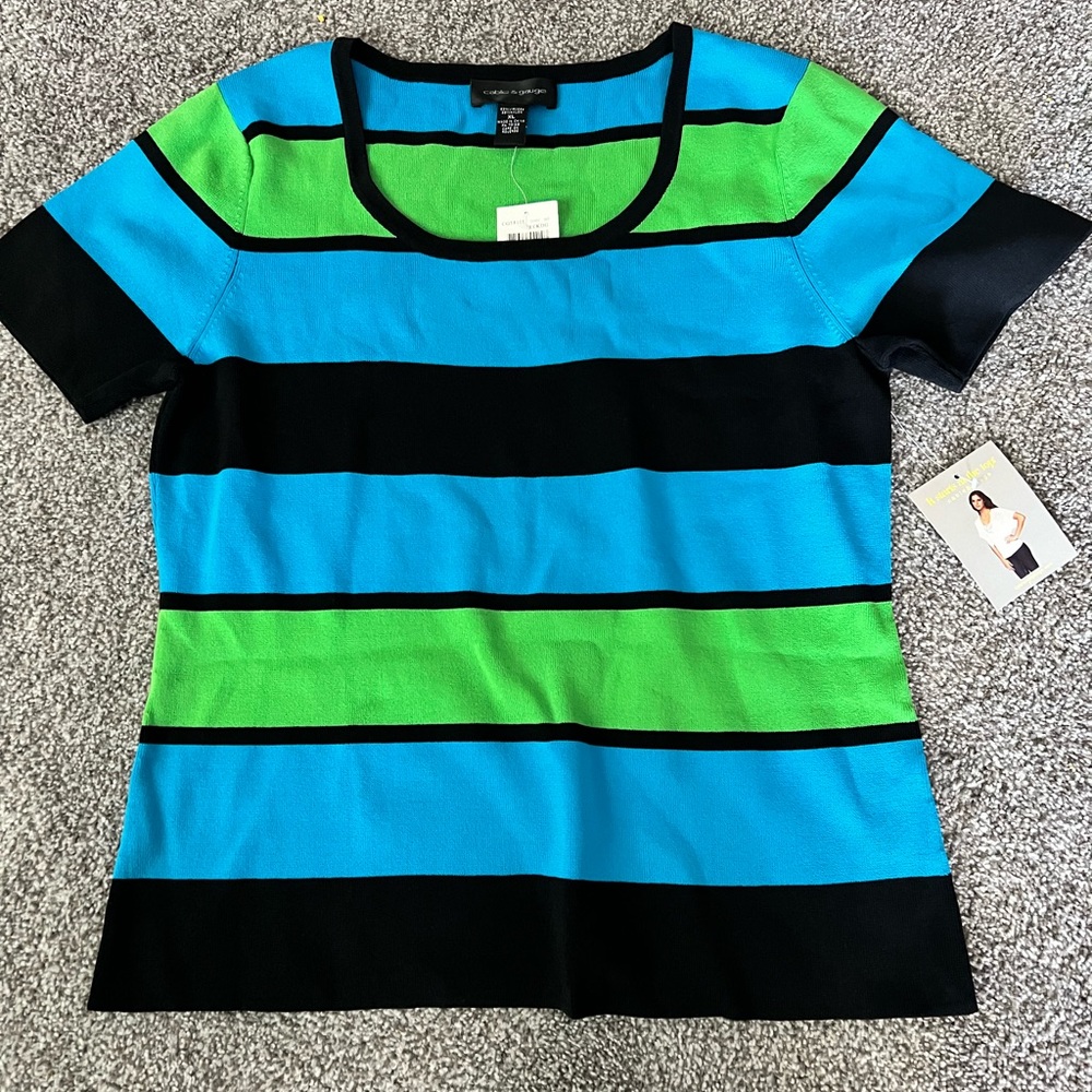 Cable and gauge short sleeve blouse